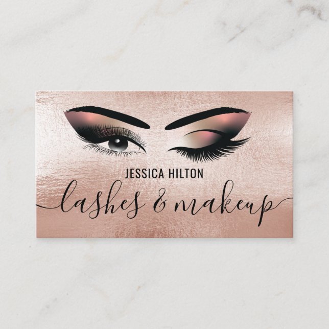 Professional rose gold foil lashes & makeup business card (Front)