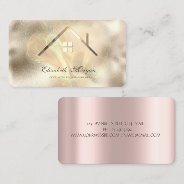 Professional Rose Gold Gold House Real Estate  Business Card (Front/Back)