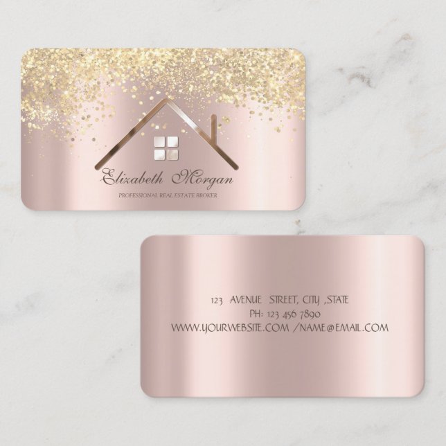 Professional Rose Gold Gold Sequins Real Estate  Business Card (Front/Back)