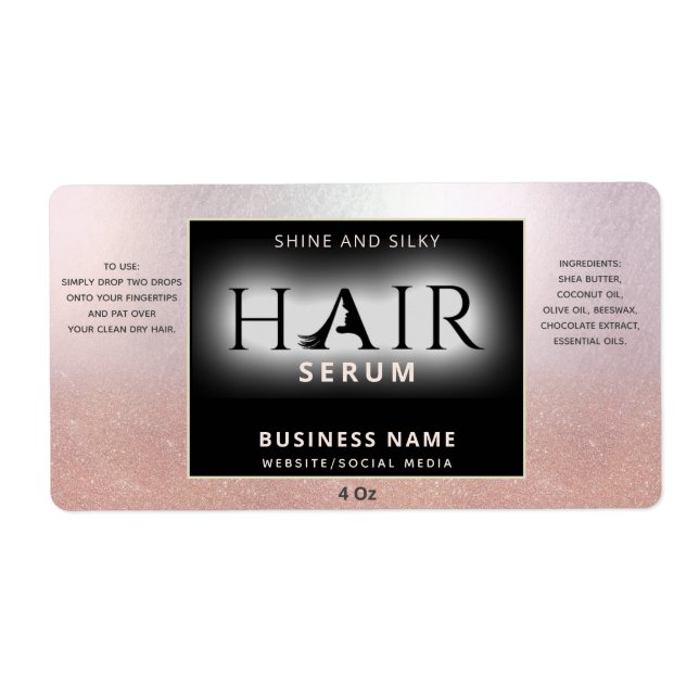 Professional rose gold ombre HAIR serum label (Front)