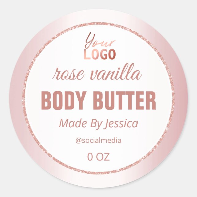 Professional Rose Gold White Body Butter Labels (Front)