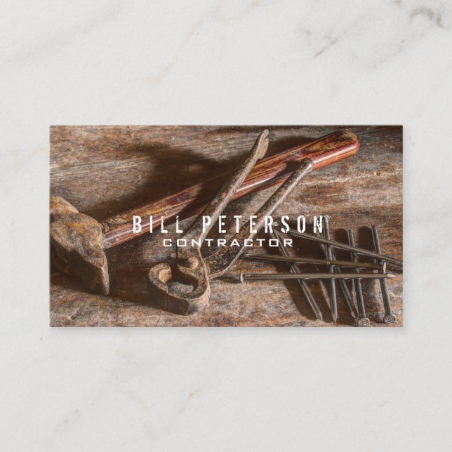 Professional Rustic Tools Construction Contractor Business Card (Front)