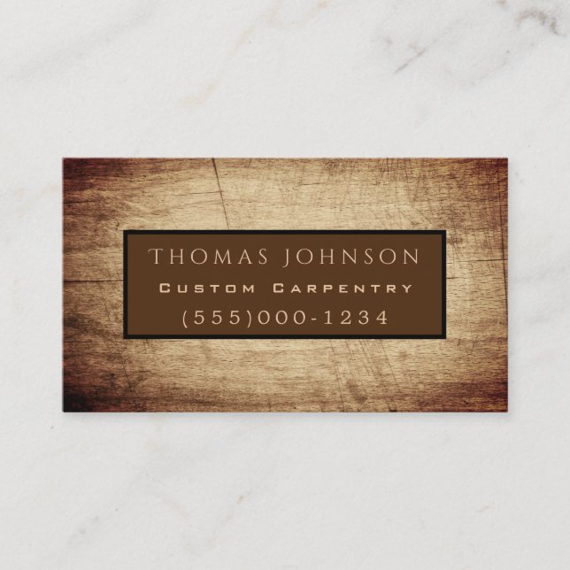 Professional Rustic Wood Worker Carpentry Business Card (Front)
