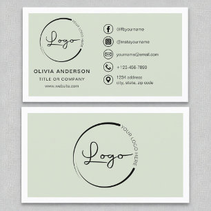 Professional Sage Green Business Logo Social Media Business Card