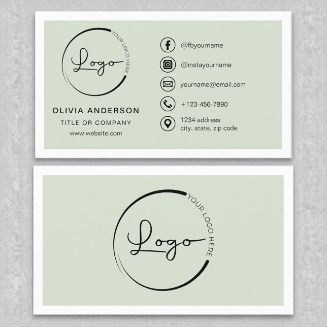 Professional Sage Green Business Logo Social Media Business Card (Creator Uploaded)