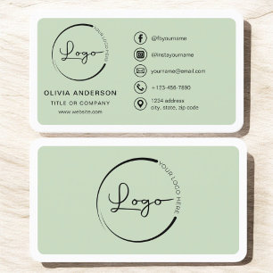 Professional Sage Green Business Logo Social Media Business Card