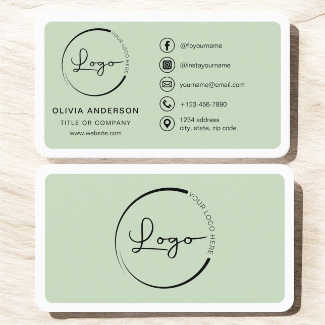 Professional Sage Green Business Logo Social Media Business Card (Creator Uploaded)