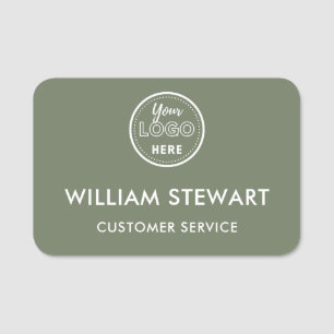 Professional Sage Green Custom Logo Employee Staff Name Tag
