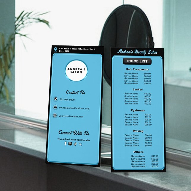 Professional Salon Add Logo Cute Services & Prices Rack Card (Creator Uploaded)