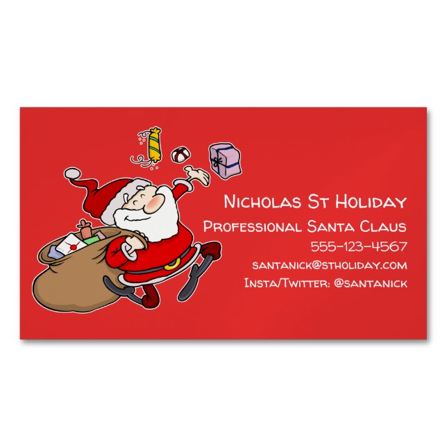 Professional Santa Claus Funny Informal Cartoon Magnetic Business Card (Front)
