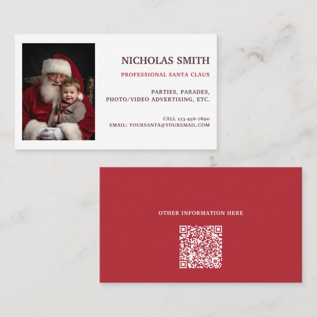 Professional Santa Claus QR Code Photo Business Card (Front/Back)