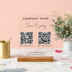 Professional Scan to Pay 2 QR Codes Website Acrylic Sign