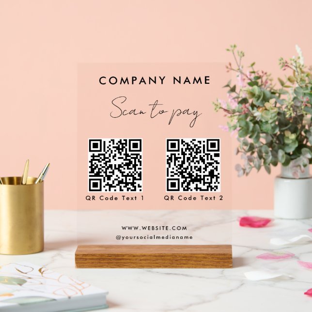 Professional Scan to Pay 2 QR Codes Website Acrylic Sign (Wedding)