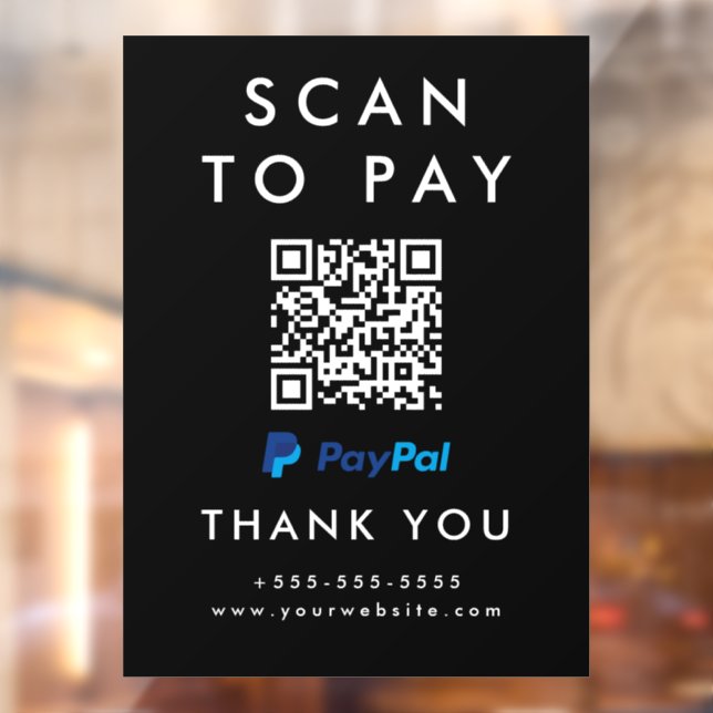 Professional Scan to Pay Paypal QR Code Black Window Cling (Sheet 2)