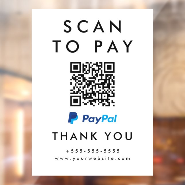 Professional Scan to Pay Paypal QR Code White Window Cling (Sheet 2)