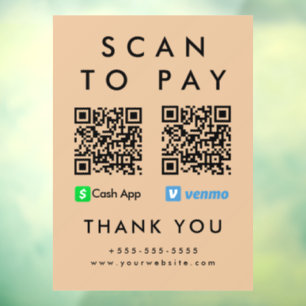 Professional Scan to Pay Venmo Cash App QR Code Window Cling