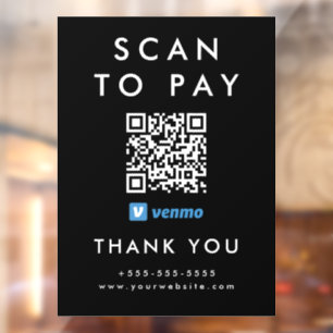 Professional Scan to Pay Venmo QR Code Black Window Cling