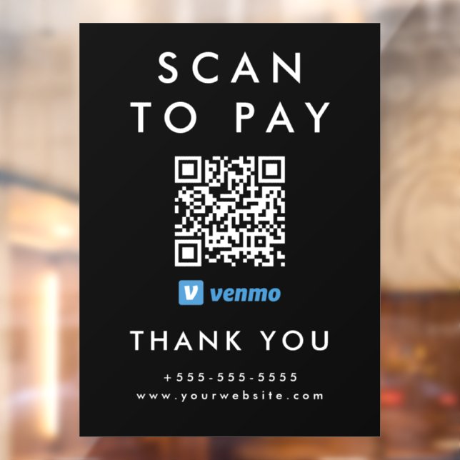 Professional Scan to Pay Venmo QR Code Black Window Cling (Sheet 2)