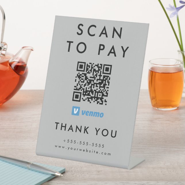 Professional Scan to Pay Venmo QR Code Grey Pedestal Sign (In SItu)