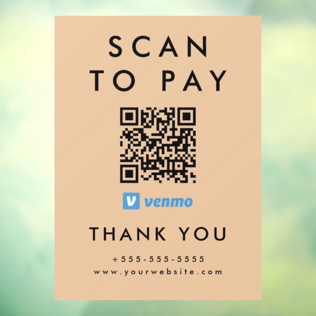 Professional Scan to Pay Venmo QR Code Rustic Window Cling (Sheet 3)