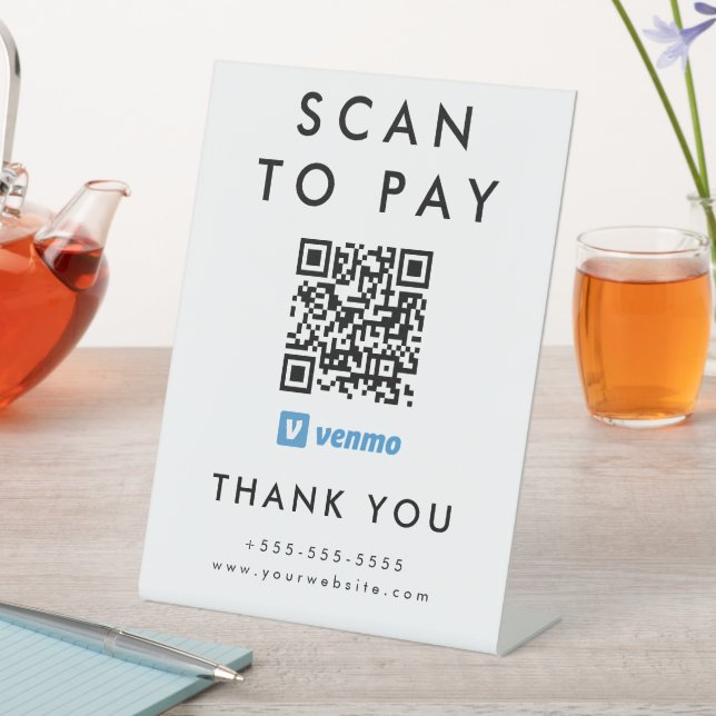 Professional Scan to Pay Venmo QR Code White Pedestal Sign (In SItu)