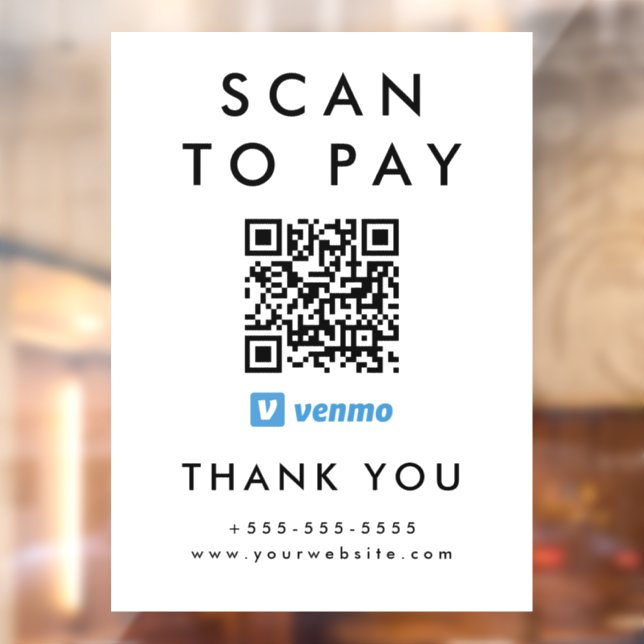 Professional Scan to Pay Venmo QR Code White Window Cling (Sheet 2)