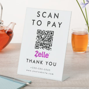 Professional Scan to Pay Zelle QR Code White Pedestal Sign