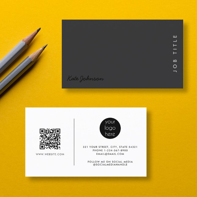 Professional Script Black Minimalist QR Code Logo Business Card (Professional Script Black Minimalist QR Code Logo Business Card)