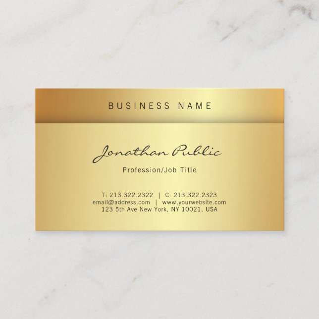 Professional Script Elegant Gold Glamour Plain Business Card (Front)