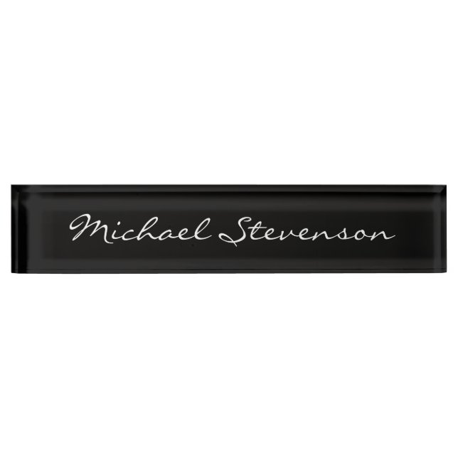 Professional Script Modern Black Desk Nameplate (Front)