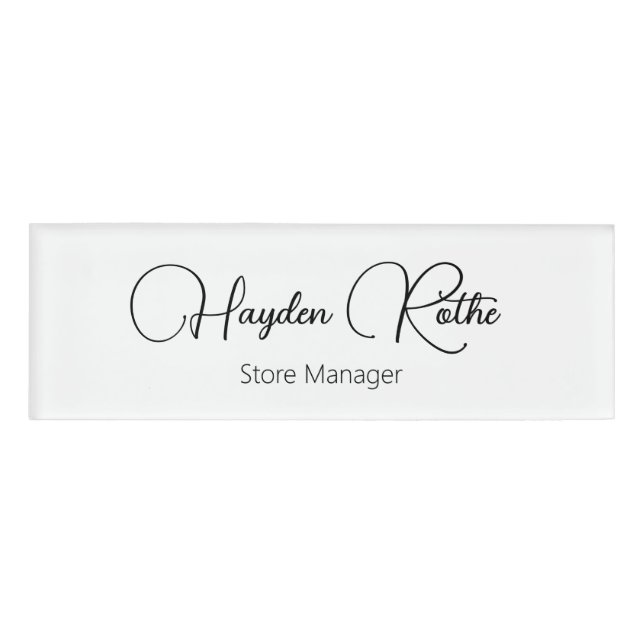 Professional Script White Staff Employee Name Tag (Front)
