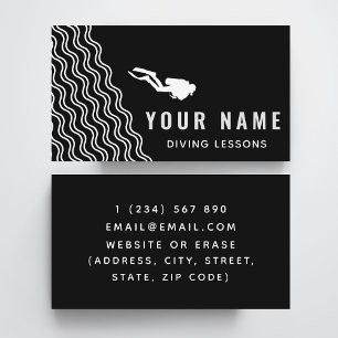 Professional Scuba Diving Lessons Black & White Business Card