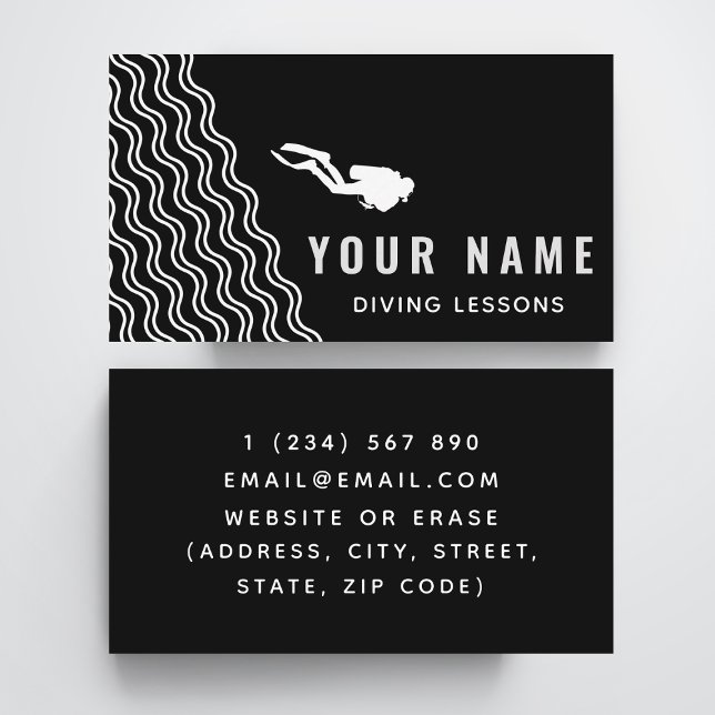 Professional Scuba Diving Lessons Black & White Business Card (Creator Uploaded)