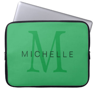Professional Sea Green Monogram Your Name Laptop Sleeve