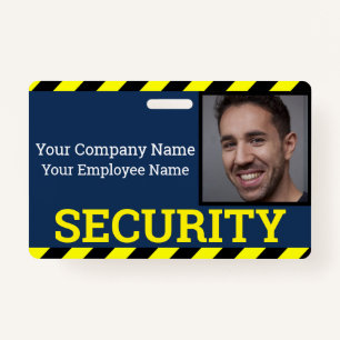 Professional Security Guard Blue & Yellow Caution ID Badge