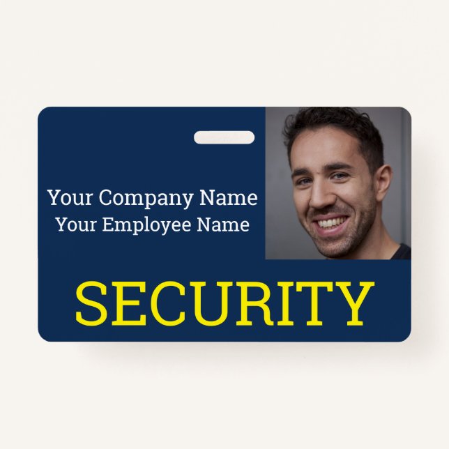 Professional Security Guard Blue & Yellow Photo ID ID Badge (Front)