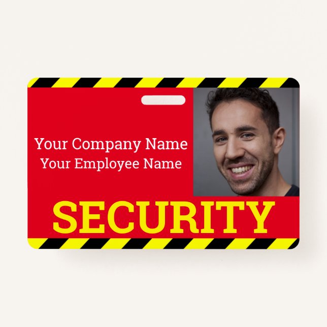 Professional Security Guard Red & Yellow Caution  ID Badge (Front)
