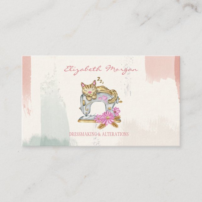 Professional Sewing Machine Cat Brush Stroke Business Card (Front)