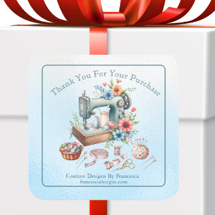 Professional Sewing Themed "Thank You" Marketing Square Sticker