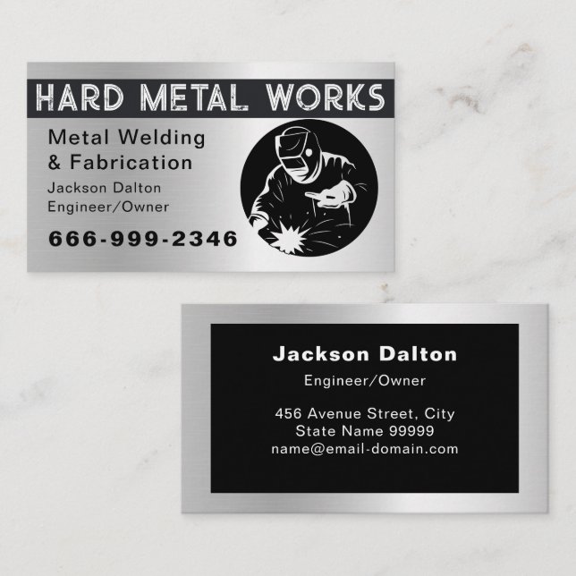Professional Shiny Black Welding Metal Fabricator  Business Card (Front/Back)