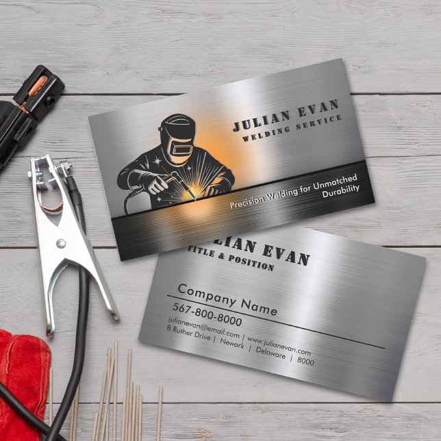 Professional Shiny Black Welding Metal Fabricator  Business Card (Professional Shiny Black Welding Metal Fabricator Business Card)
