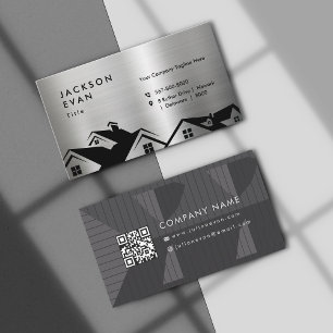 Professional Shiny Silver Roofing Construction Business Card