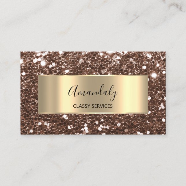 Professional Shop Gold Frame Glitter QRCode Brown  Business Card (Front)
