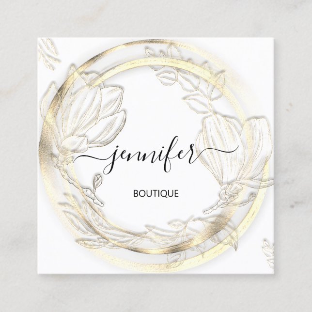 Professional  Shop SPA Frame Floral Gold White  Square Business Card (Front)