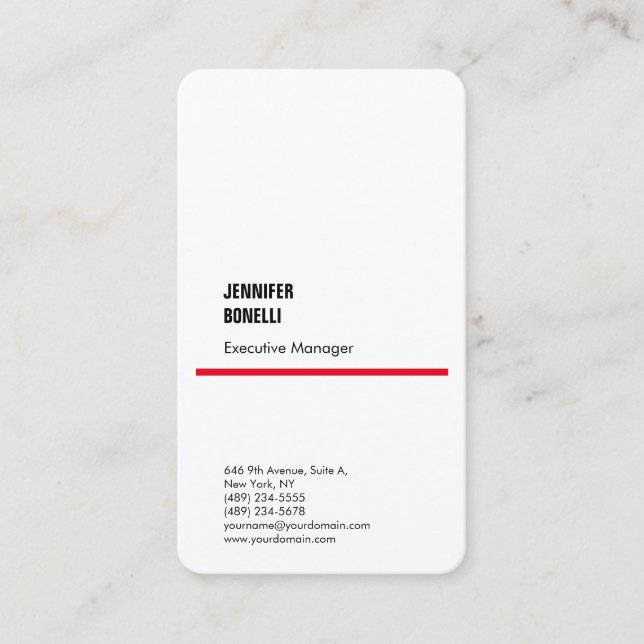 Professional silk minimalist modern red white business card (Front)