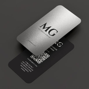 Professional Silver Black Minimal Initials Business Card