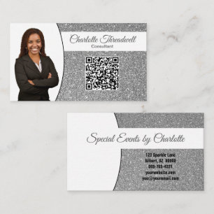 Professional Silver Glitter Custom Photo QR Business Card