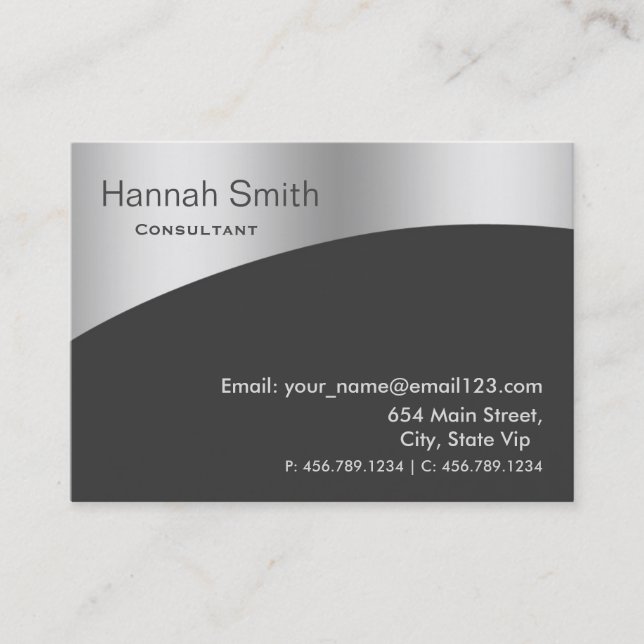 Professional Silver & Grey  Metal Elegant Modern Business Card (Front)