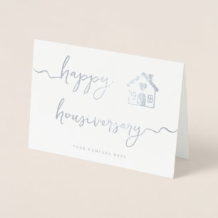 Professional Silver Happy Housiversary Real Estate Foil Card
