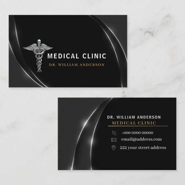 Professional Silver Medical Doctor Clinic Logo Business Card (Front/Back)